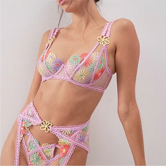 New! For Love And Lemons Gia Multicolor pastel Floral Bralette bra 51364 - Picture 5 of 14